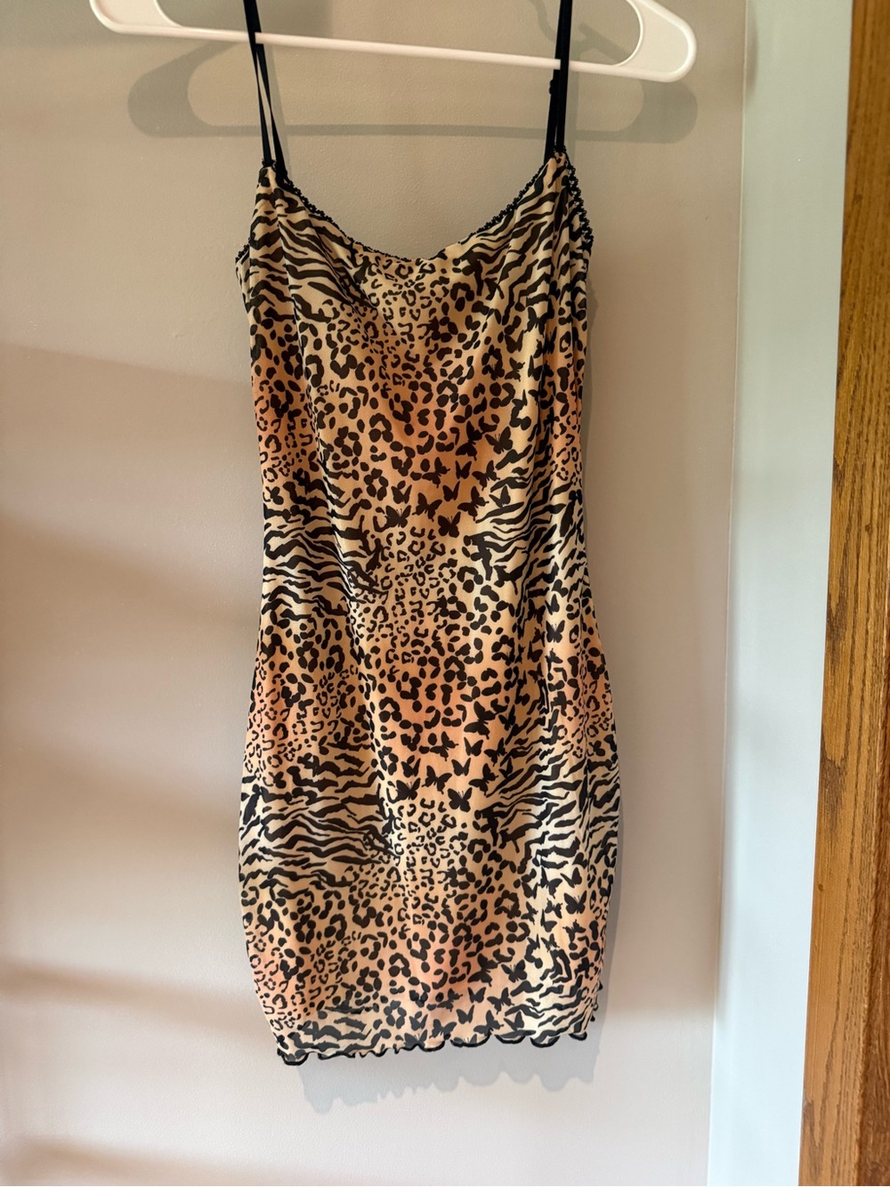 Princess Polly Beige and Black Leopard Slip with Lace Trim